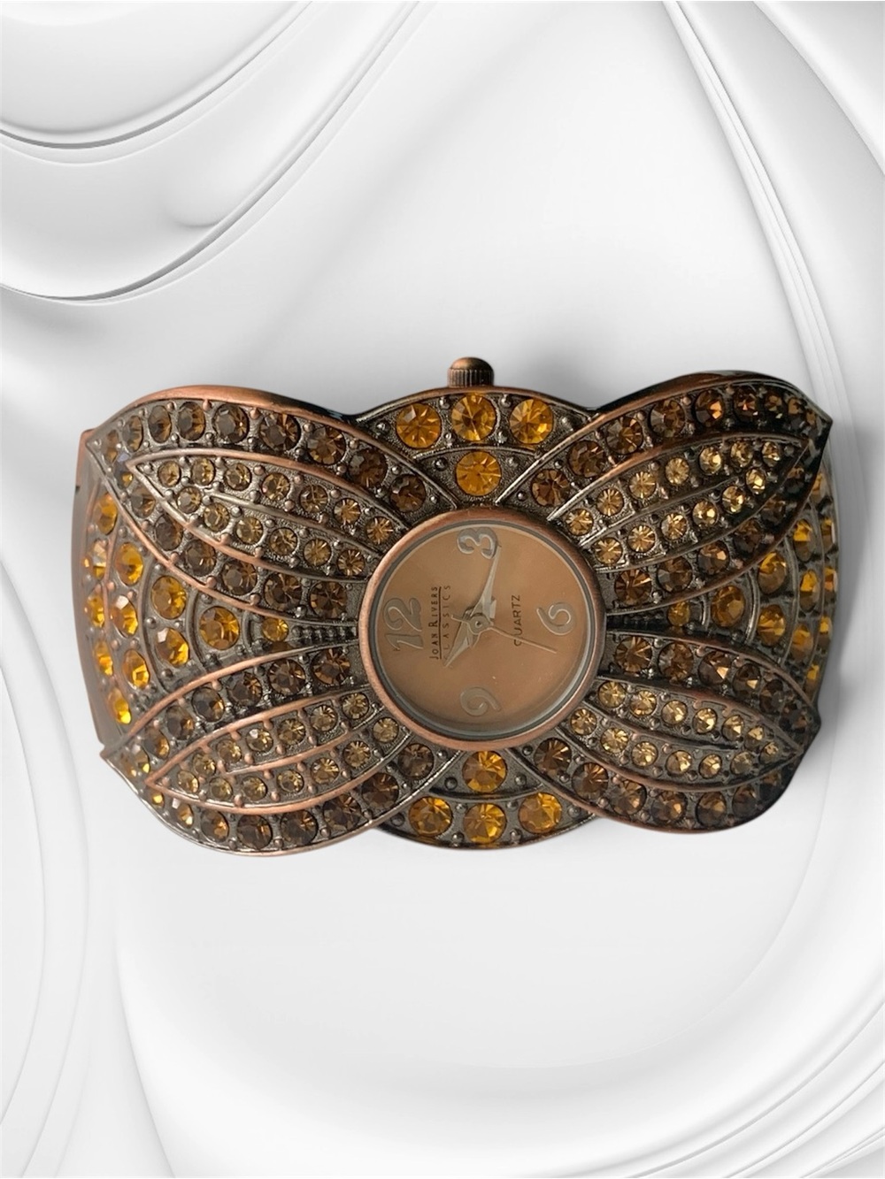 Vintage Joan Rivers Amber and Brown Crystal Cuff Watch